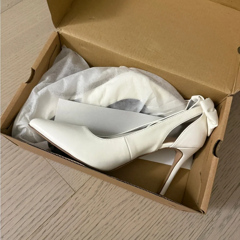 PiePieBuy women’s pointed toe high wedding bowtie on back dress shoes - Size 9